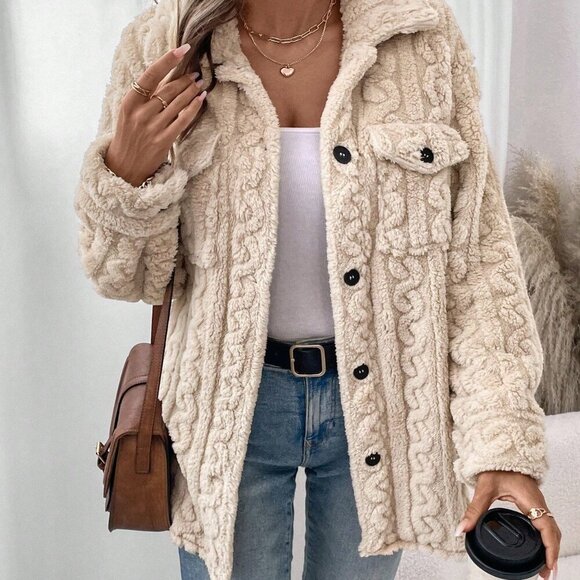 Jackets & Blazers - Apricot Casual Women's Coral Fleece & Flannel Ladies Regular Warm Jacket